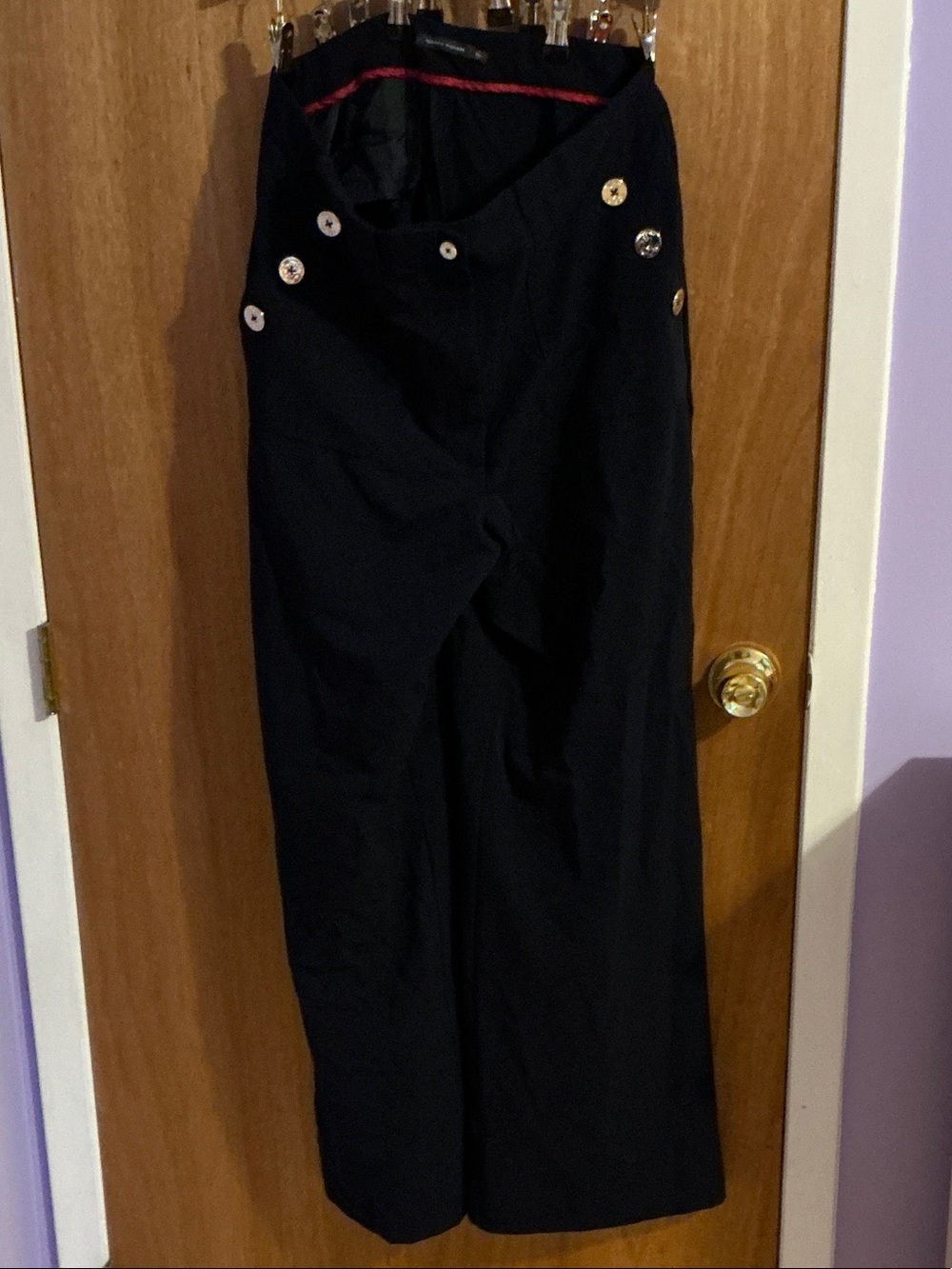 Tommy Hilfiger Black Wide-Leg Sailor-Style Pants with Gold Buttons